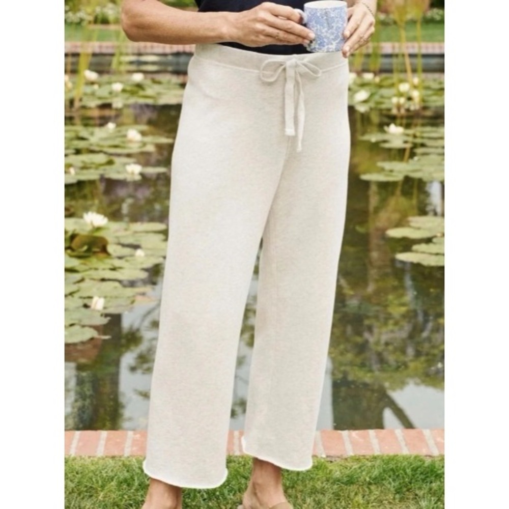 NWOT $178 FRANK & EILEEN Cream Catherine Triple Fleece Wide Leg Crop Pant SMALL